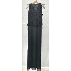 JKARA Black Beaded and Chiffon Evening Gown Size 14